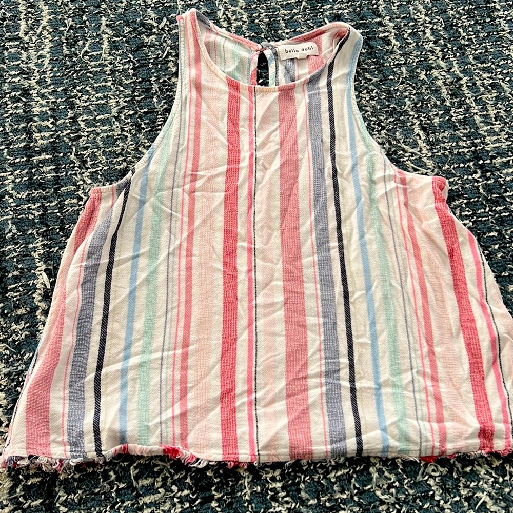white pink blue green stripe tank